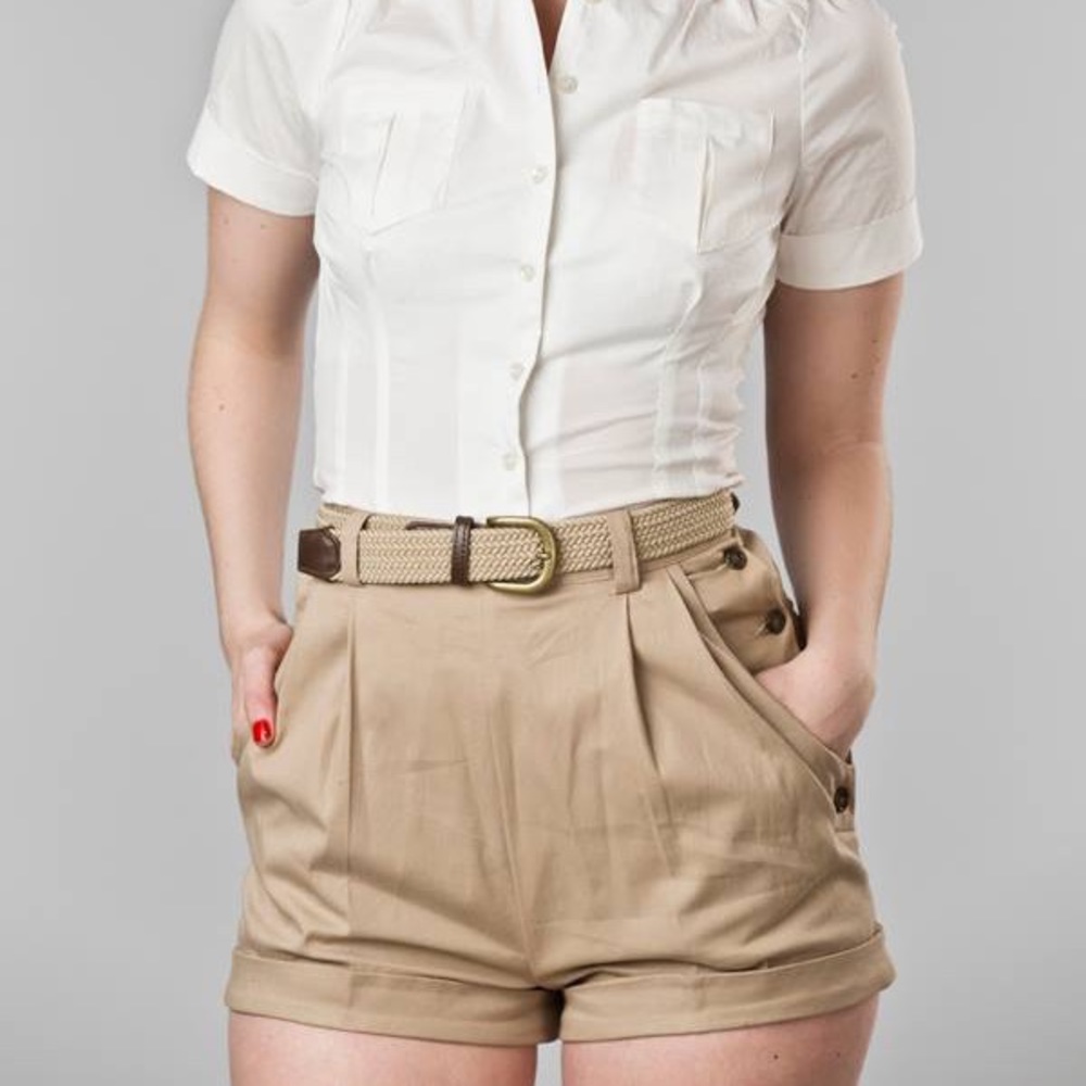 KHAKI SAND high waisted vintage inspired shorts 4
